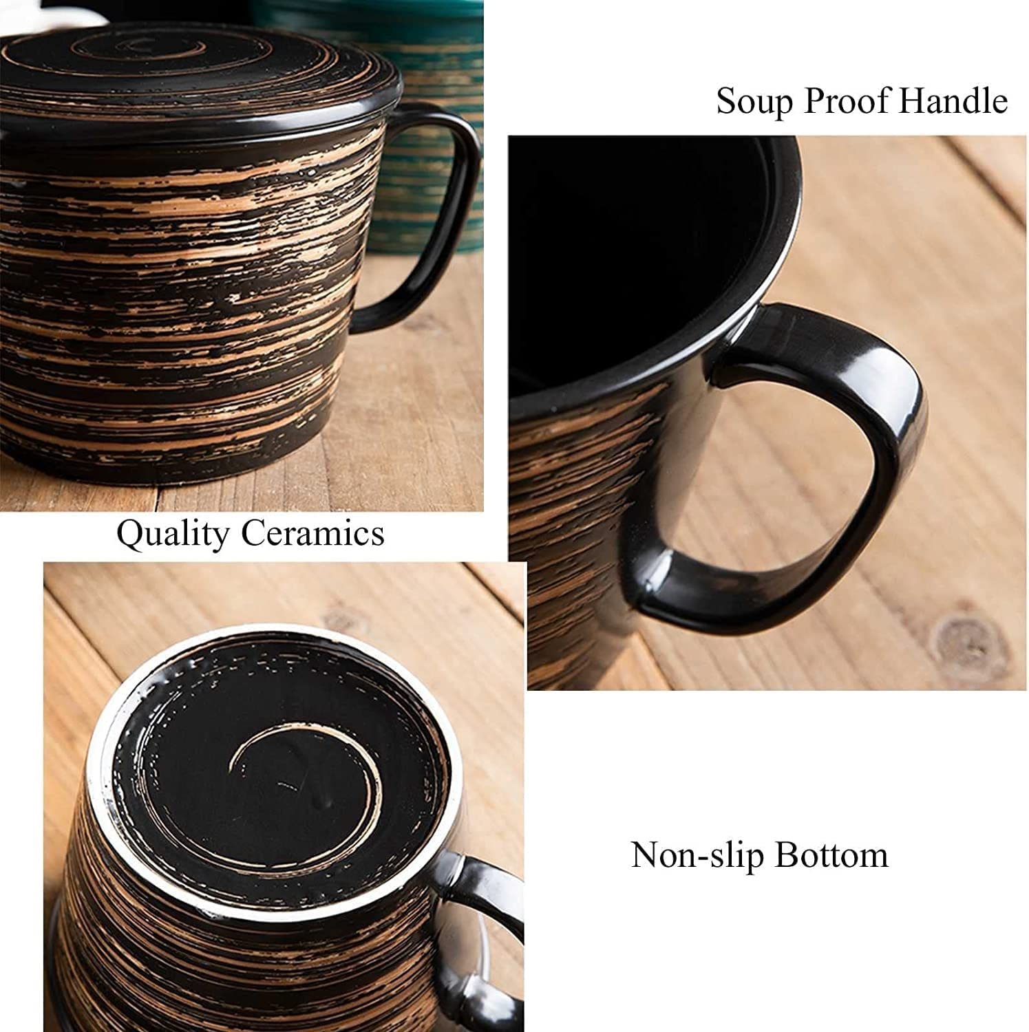 Uchwyt do kubka do zupy, miska do zupy, eleganckie ceramiczne miski do zupy z łyżką, 26 uncji, duża ręcznie malowana miska do zupy cebulowej z uchwytem, ​​śniadanie, owsianka, sałatka, płatk