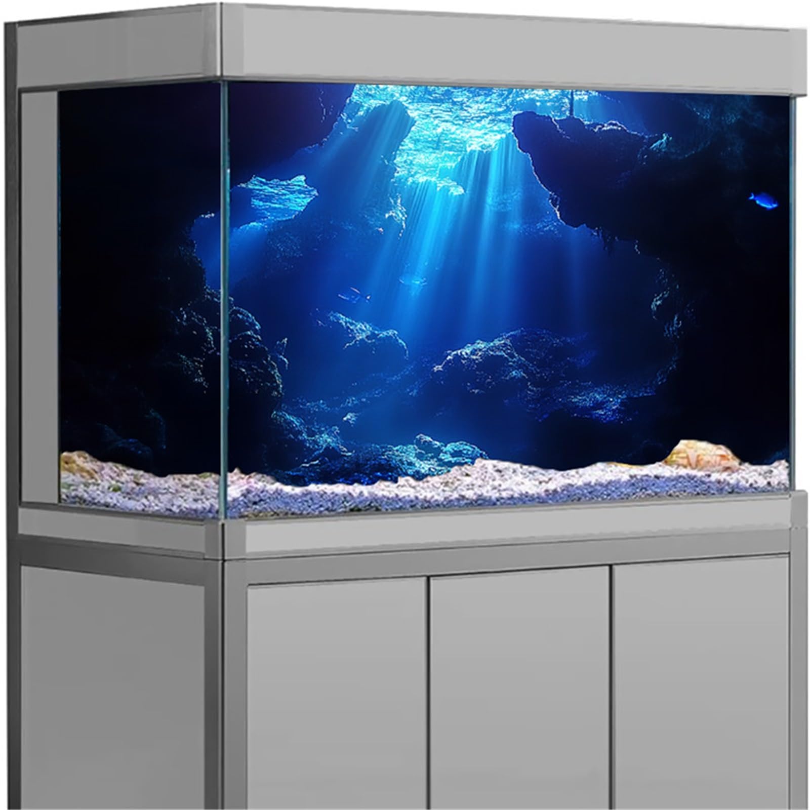 Decoración de pecera con Efecto 3D | Fondo de pantalla de impresión HD de paisaje de cueva, telón de fondo de pecera, accesorios de acuario de PVC(Black,50x100cm)