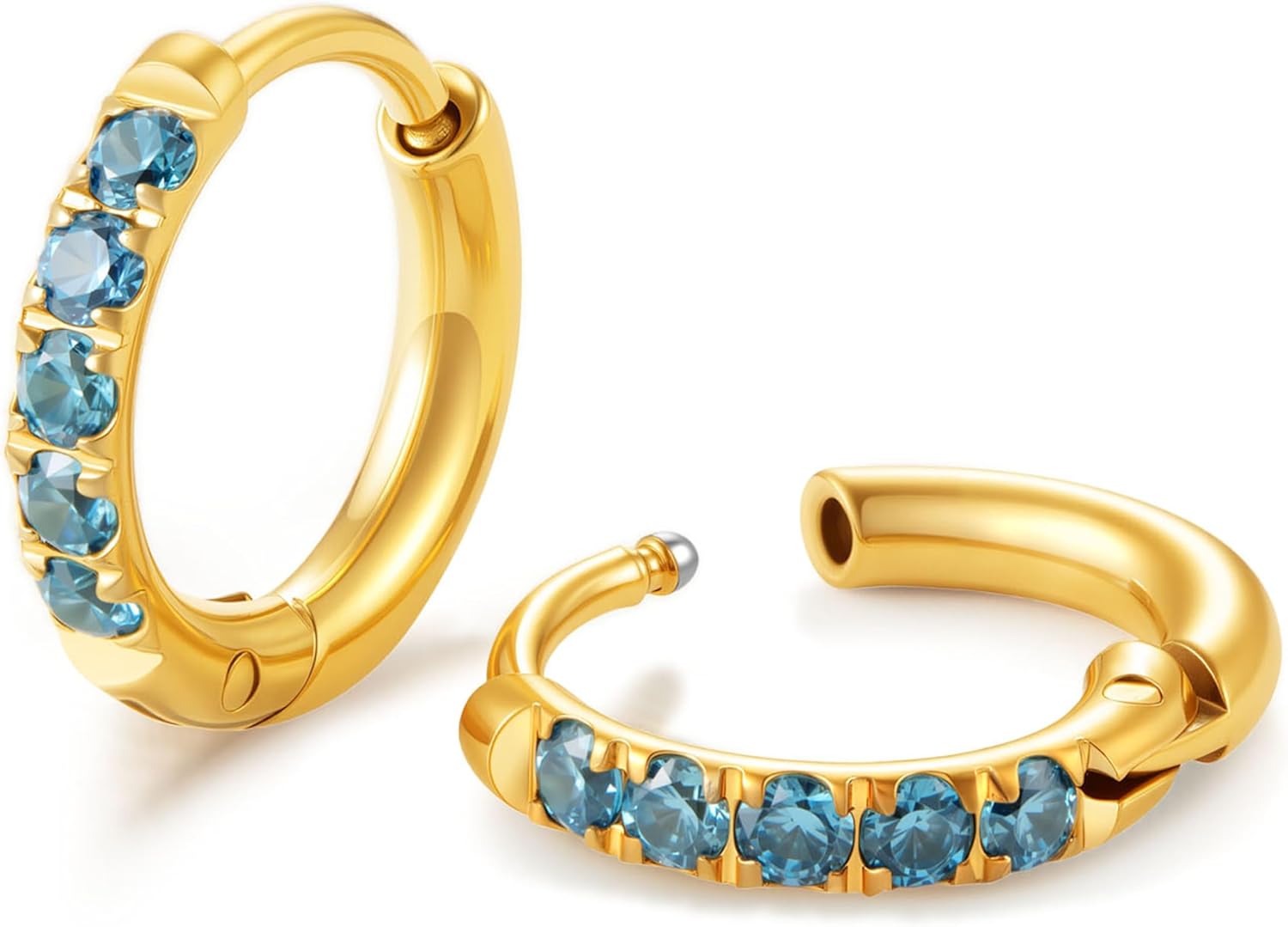 Hypoallergenic Unisex Surgical Steel Small Cubic Zirconia Huggie Hoop Earring, Color Gold - Silver - Rose Gold - Black - Rainbow, Size 6mm- 12mm Safe for Sensitive Ear