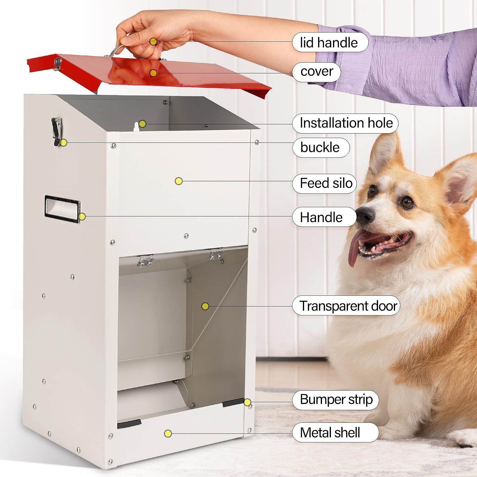 Comedero automático para perros, capacidad de 25 libras, con tapa para proteger la comida, diseño a prueba de roedores, adecuado para uso al aire libre
