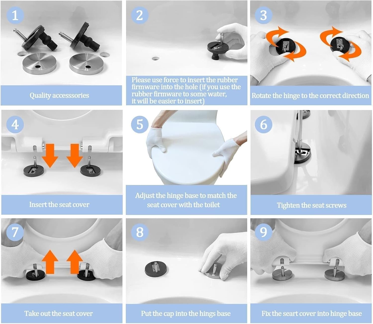 D Shape Soft Close Toilet Seat White - PP Plastic, Slow Close, Quick Release, 360° Adjustable Hinge, Top Fixing, Easy to Install & Clean