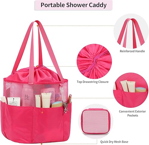 Miniatura 10 de Neceser de viaje, bolsa de aseo de gran capacidad para mujeres y hombres, bolsa de malla para ducha, organizador de ducha de secado rápido,