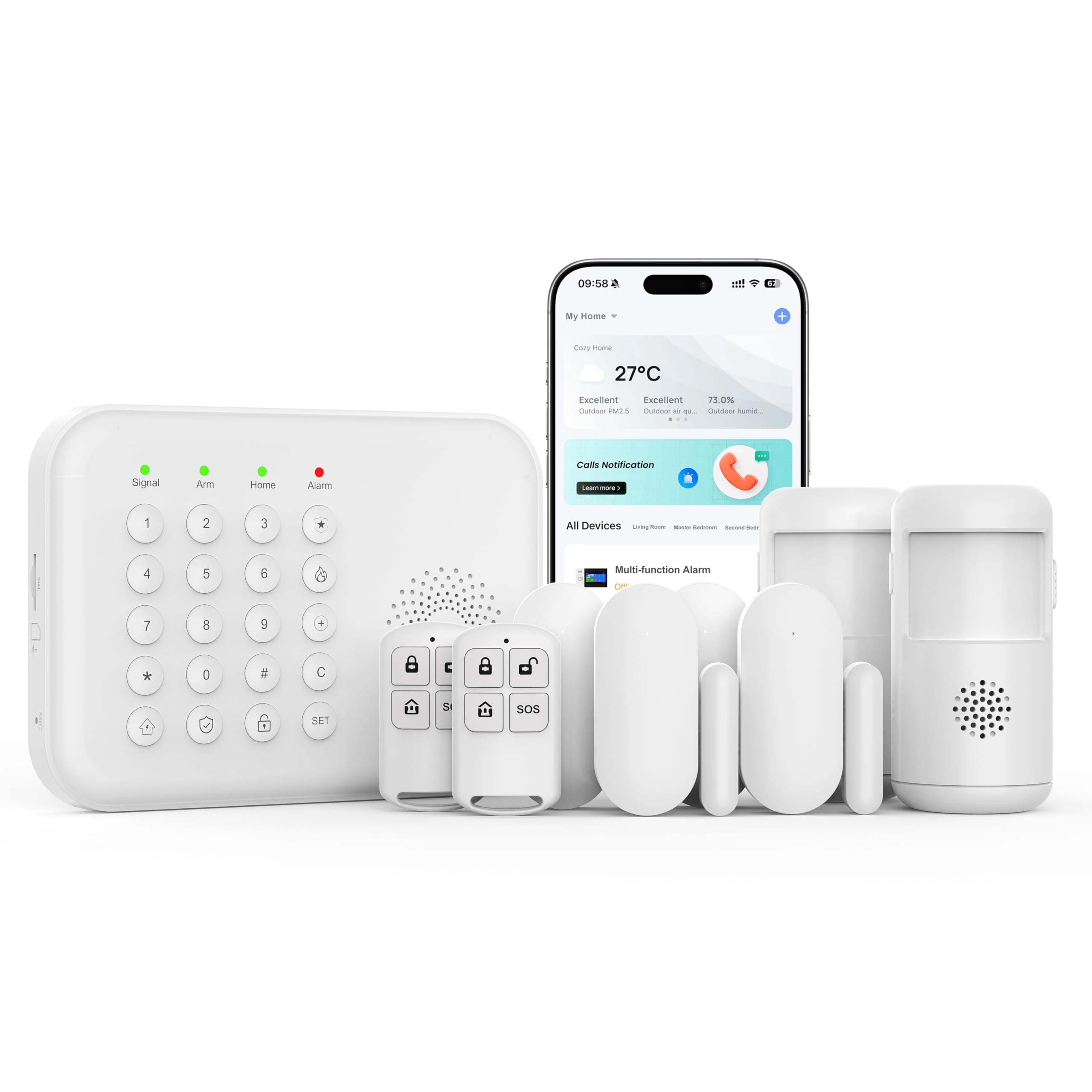 XNH 9-Piece Kit Wireless Home Security Systems, 4G/WiFi + GSM Auto-Dial Alarm System, App & Voice Control,No Monthly Fees,Compatible With Alexa & Google Assistant, Easy Installation For Home