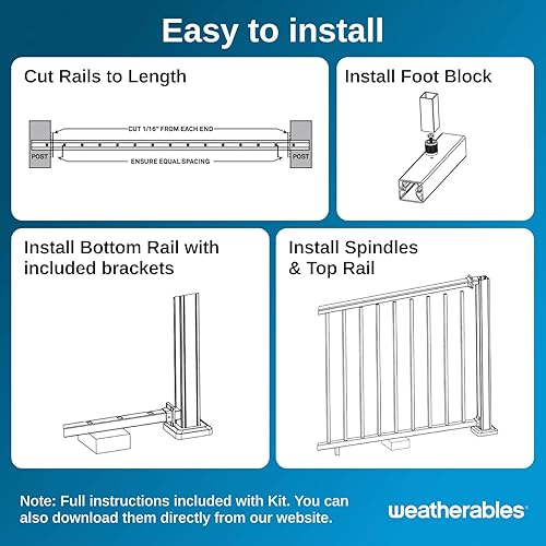 Miniatura 8 de Weatherables Kit de Barandilla para Escaleras Stanford de 36 pulgadas de Alto x 8 pies de Ancho  Kit de Barandilla de Aluminio para Porche y Terraza
