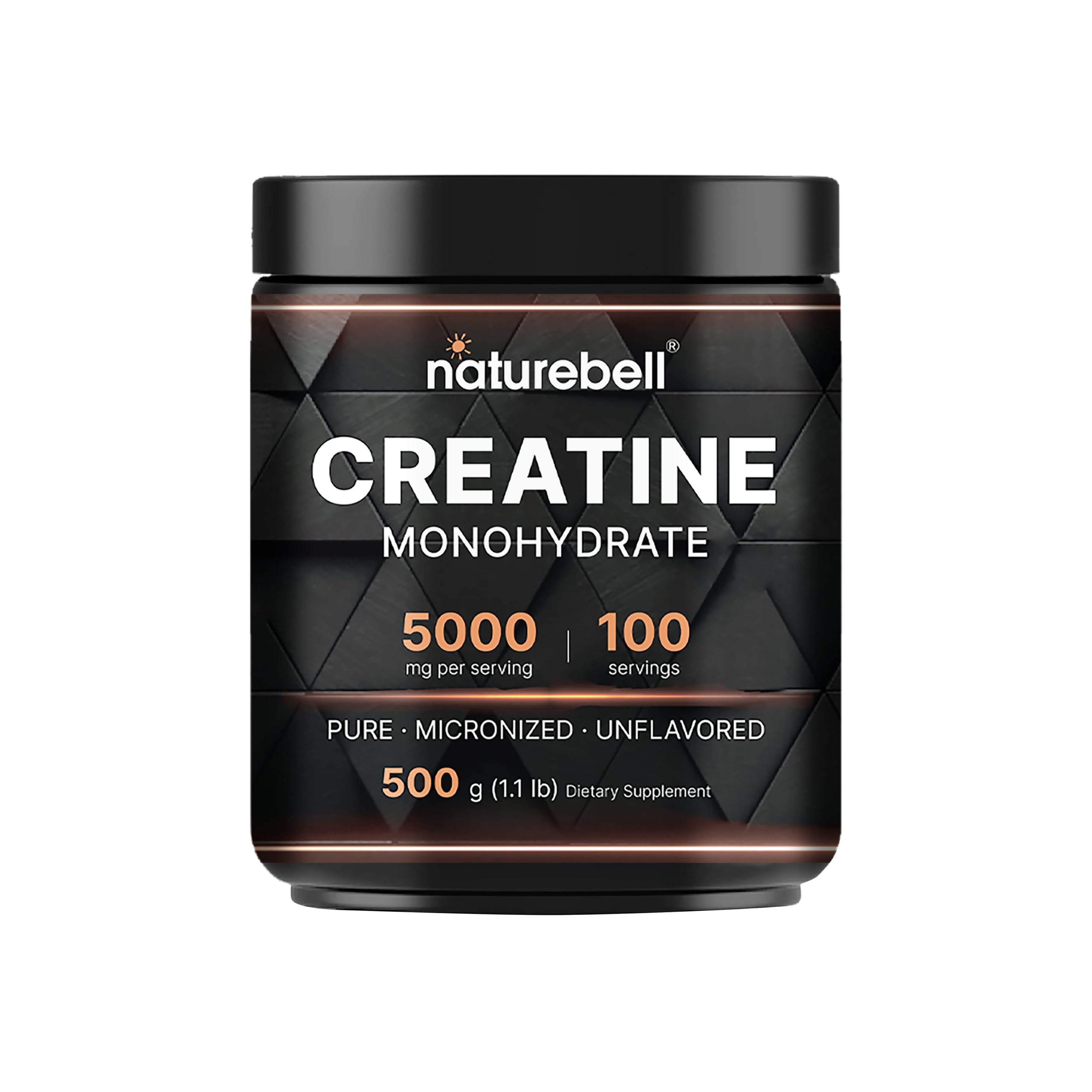 NatureBell Creatine Monohydrate Powder 500 Grams, 5000mg Per Serving, Pure Unflavored Creatine Powder - Micronized - Pre Workout | Keto | Vegan | Dissolves Easy | Filler Free - 100 Servings (1.1Lb)