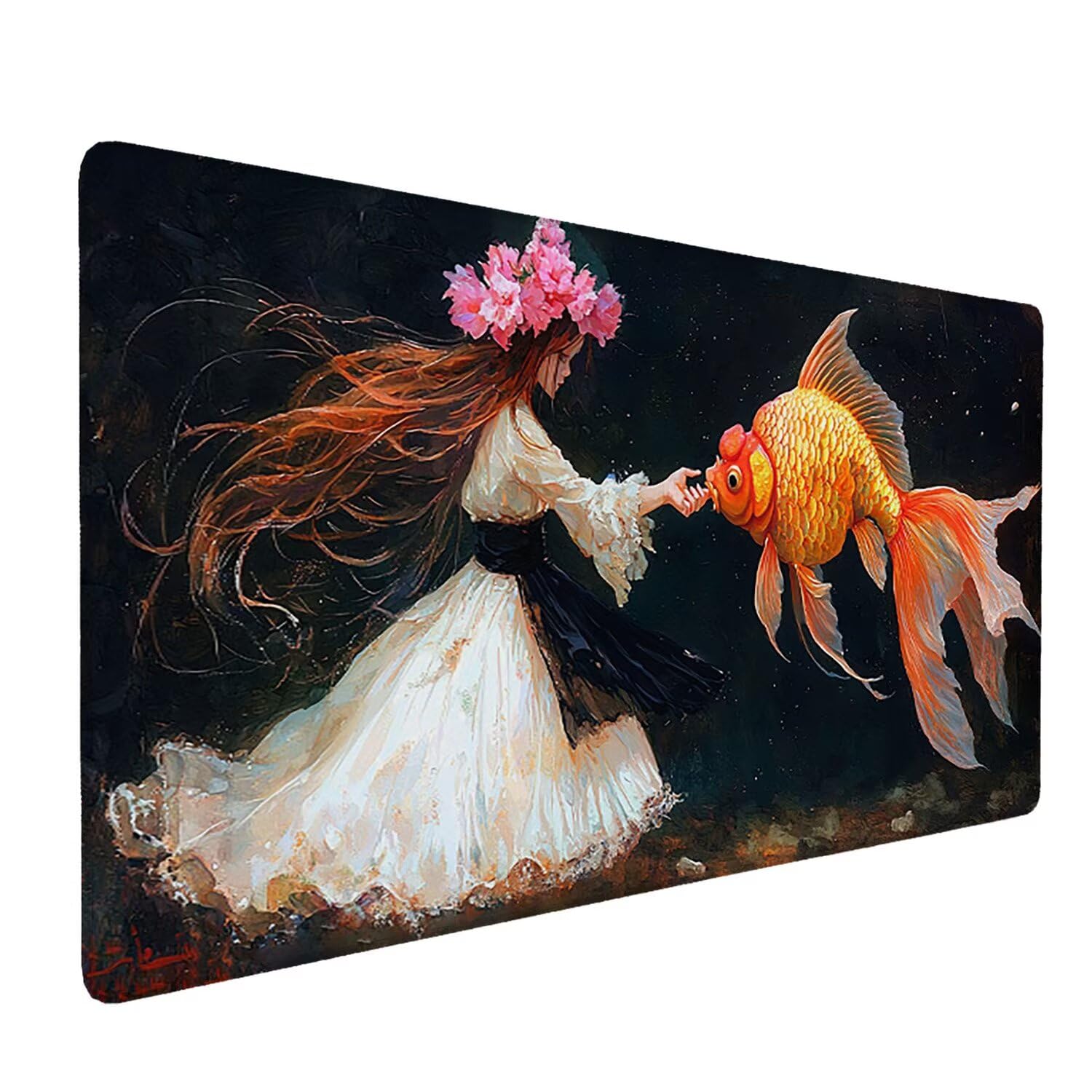 Tappetino per Mouse XXL 1200 x 600 mm Tappetino Mouse Gaming Grande, Mousepad con Base in Gomma Antiscivolo, Tappeto per Tavolo da Gaming per Mouse e Tastiera, Accessori PC (Ragazza Pesce d'oro) H-644