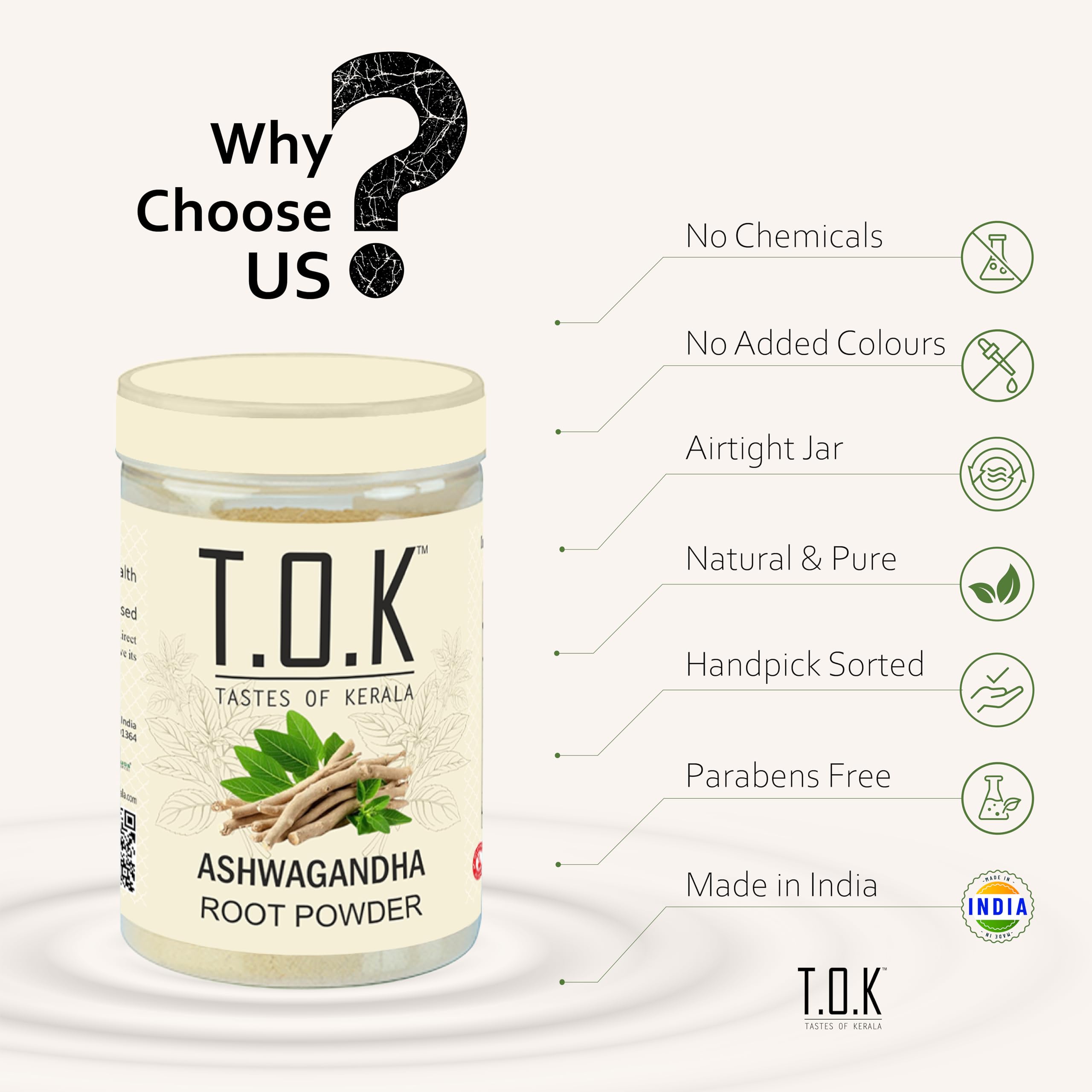 T.O.K Tastes of Kerala Ashwagandha Root Powder 150g | 100% Natural & Vegan Herbal Supplement | Fine Micro-Ground Root | Traditional Ayurvedic Ingredient for Energy & Wellness | Additive-Free — Amazon image 2