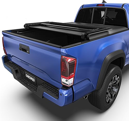 Miniatura 14 de oEdRo - Cubierta suave de tres pliegues para plataforma de camioneta, compatible con Toyota Tacoma 2005-2015 con plataforma Fleetside de 5 pies