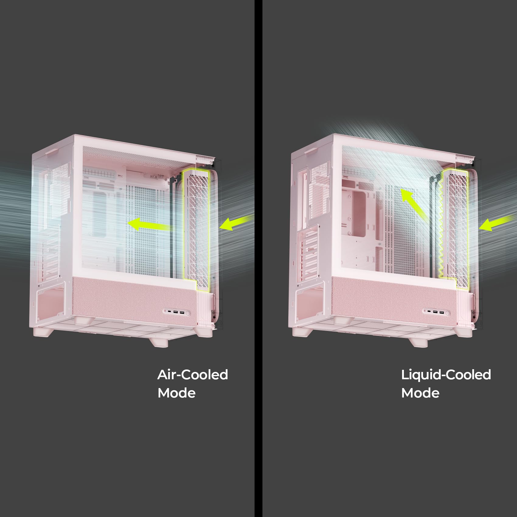 TRYX FLOVA Boîtier PC ATX taille moyenne rose en tissu respirant en verre trempé ventilateur à flux croisé silencieux trois modes de vitesse Boîtier d'ordinateur 360 mm Radiateur prend en charge USB