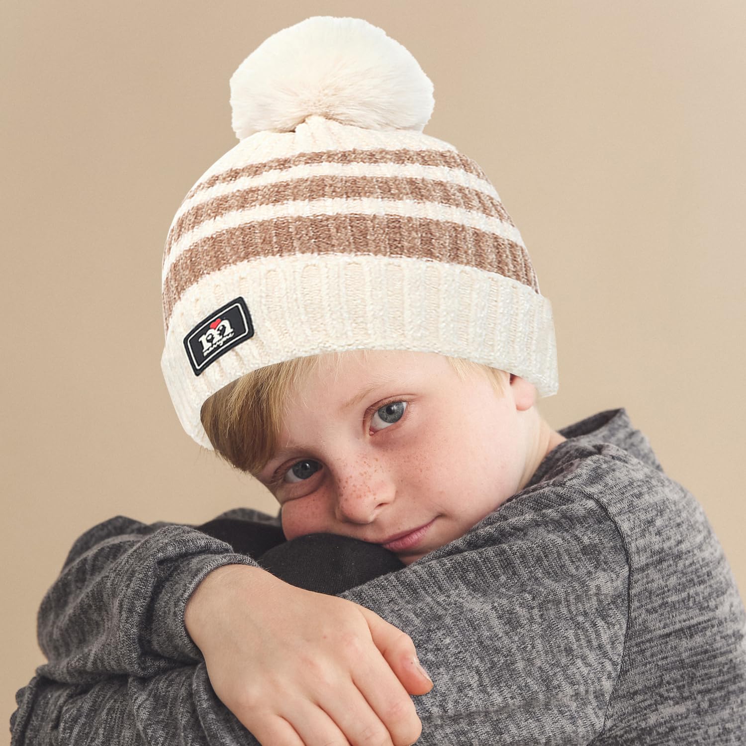JFAN 3in1 Conjunto de Gorro Guantes y Bufanda de Invierno para Niños Térmico con Pompon Chenille 1-5 Años