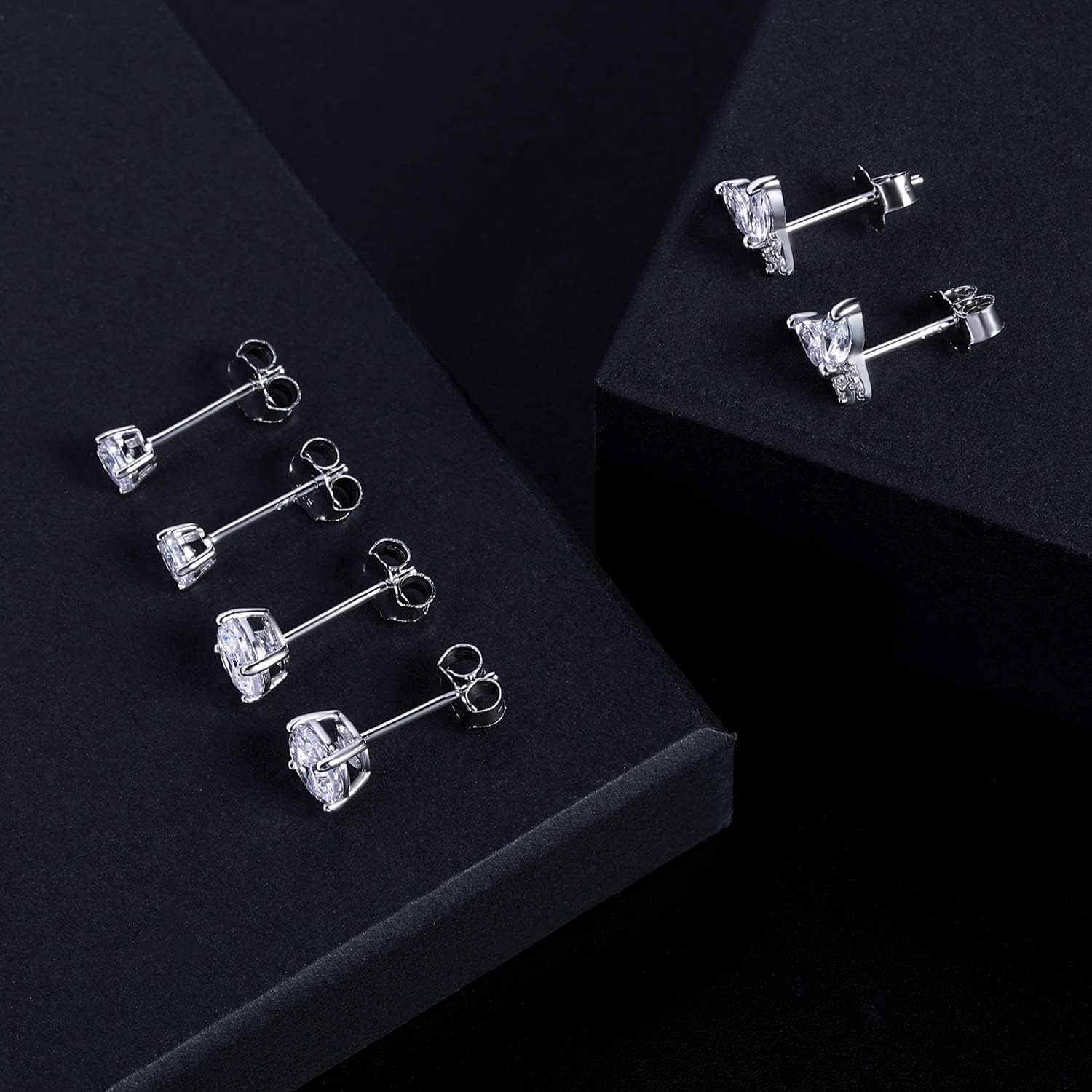 TIKJE 925 Sterling Silver Stud Earrings Sets, 14K Gold White Gold Plated Post Bumble Bee Butterfly Round Square Earrings Stud for Women, 2/3 Pairs (Nickel Free)