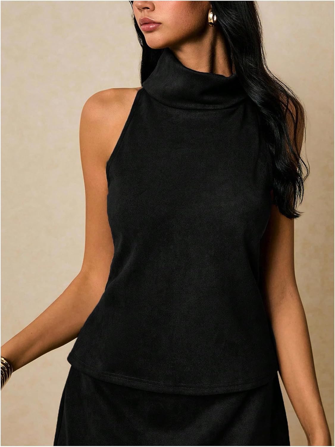 Women's Fold Over High Neck Tops Sleeveless Fitted Tank Tops Western Outfit - Image 2