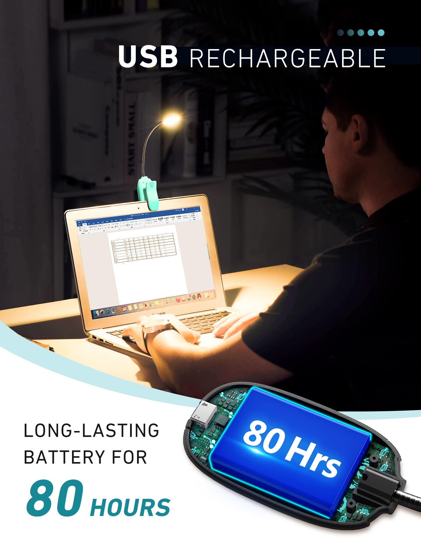 Monotremp Buchlicht zum Lesen im Bett, 3 Helligkeitsstufen × 3 Farbtemperaturen, 70 Stunden Laufzeit, wiederaufladbares Buchlicht, zum Anklippen, leicht, kleines Buch-Leselicht zum Lesen im Bett