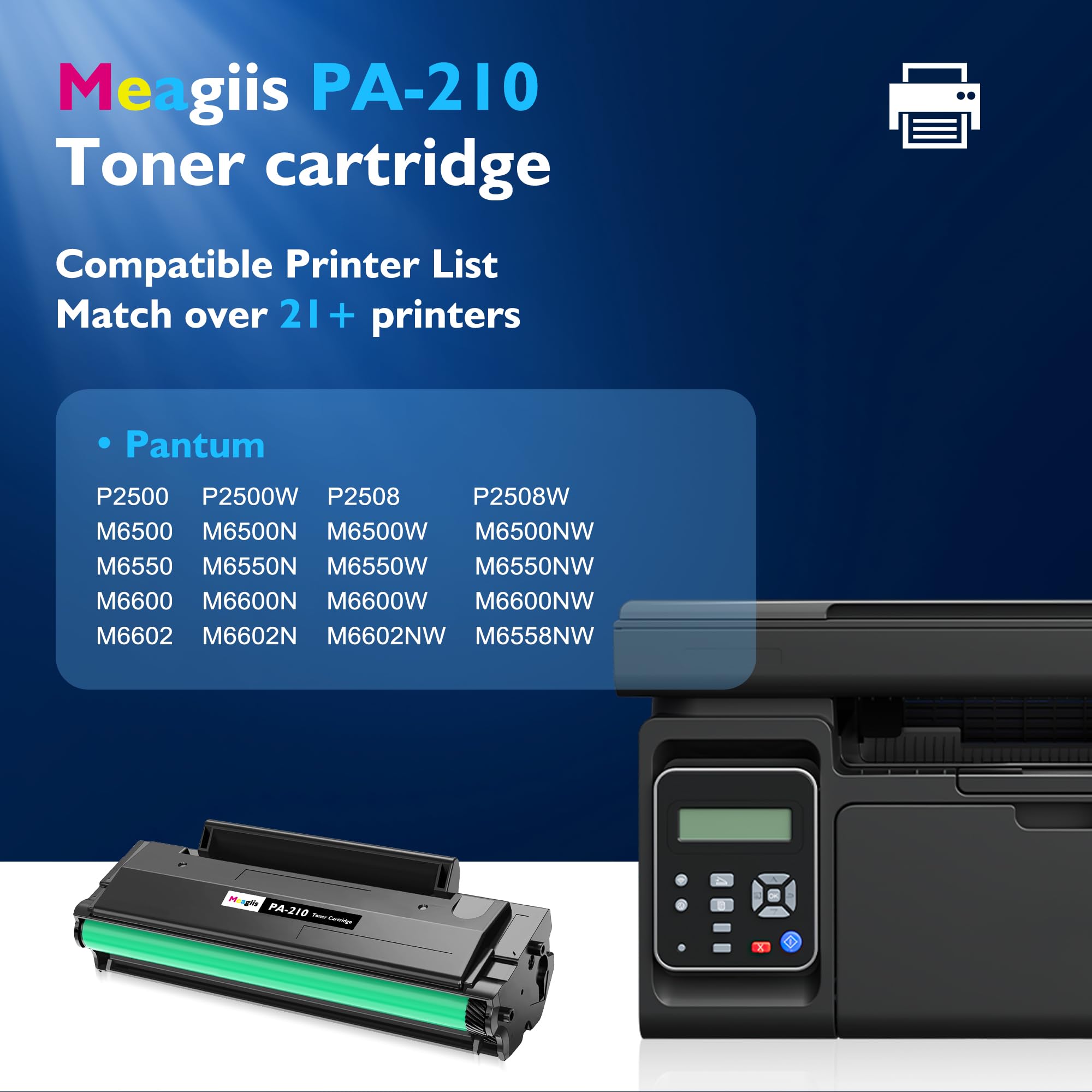 Cartucho De Tóner Meagiis PA-210 – Compatible Con Pantum P2500, M6500, M6600 Y Más, Alto Rendimiento 1600 Páginas