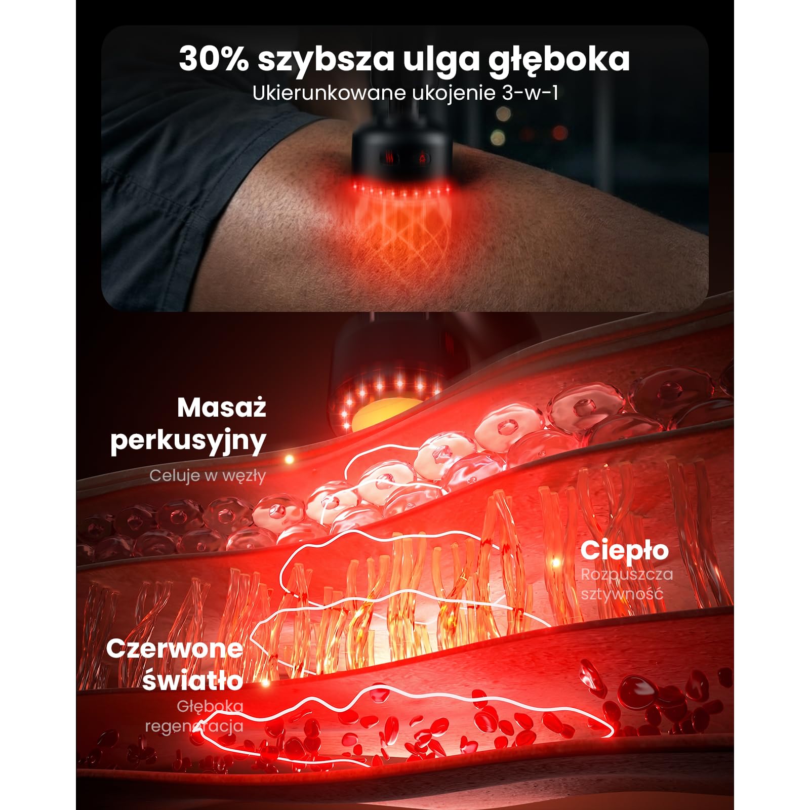 BOB AND BRAD L7 Ultra Pistolet do masażu z funkcją ciepła i światłem podczerwonym – Uchwyt 2-w-1 do samodzielnego masażu pleców i ramion – Cichy i ergonomiczny masażer do domu i biura
