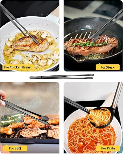 Miniatura 3 de 4 pinzas largas y finas de acero inoxidable profesional de 12 y 10 pulgadas para cocina, alimentos, cocina, reparación, mariscos y barbacoas