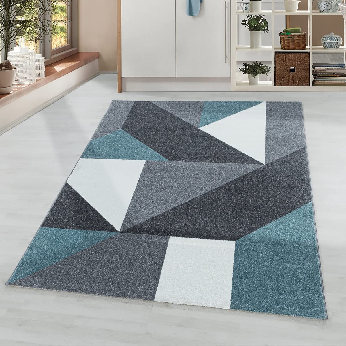 Tapis bleu à motif géométrique moderne 80 x 250 cm pour sublimer votre entrée