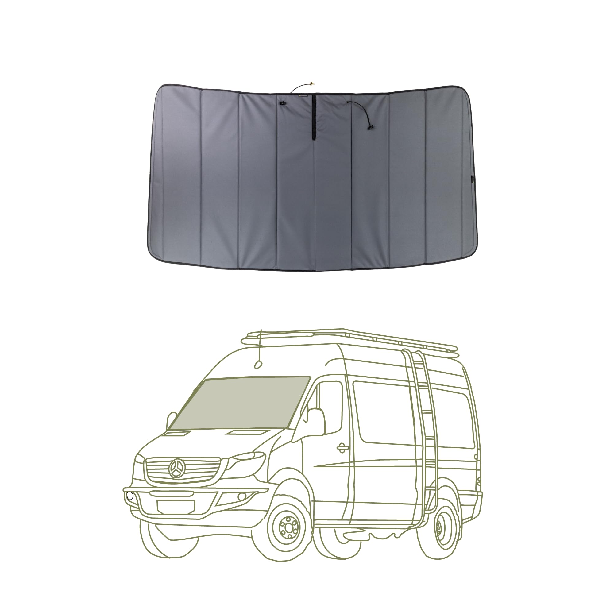 VanEssential Insulated Magnetic Blackout Front Windshield Cover Designed for Mercedes-Benz NCV3/VS30 (Van Years 2007 to Current) - Charcoal Gray