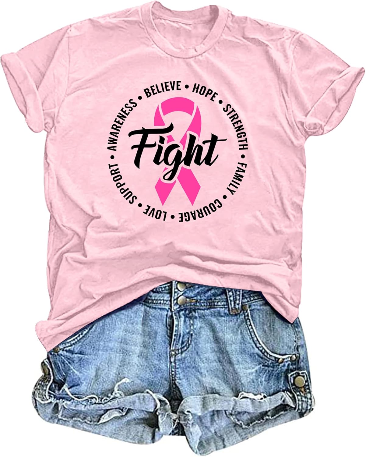 VVNTY Breast Cancer Shirts Women: Breast Cancer Awareness Shirt Pink Ribbon Tees Cancer Short Sleeve Tops