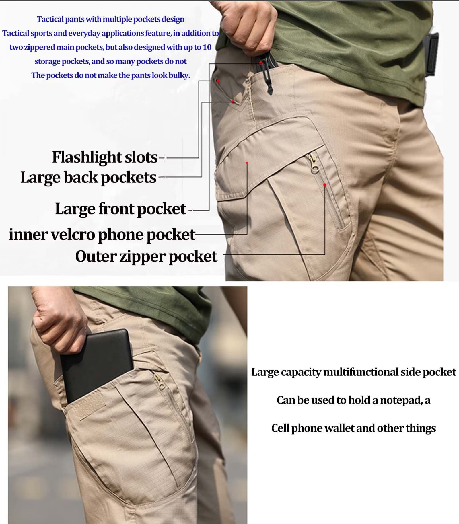 Cargo Pantalons Tactiques Hommes Combat Travail Pantalon Décontracté Sports Tir Chasse Imperméable avec Plusieurs Poches