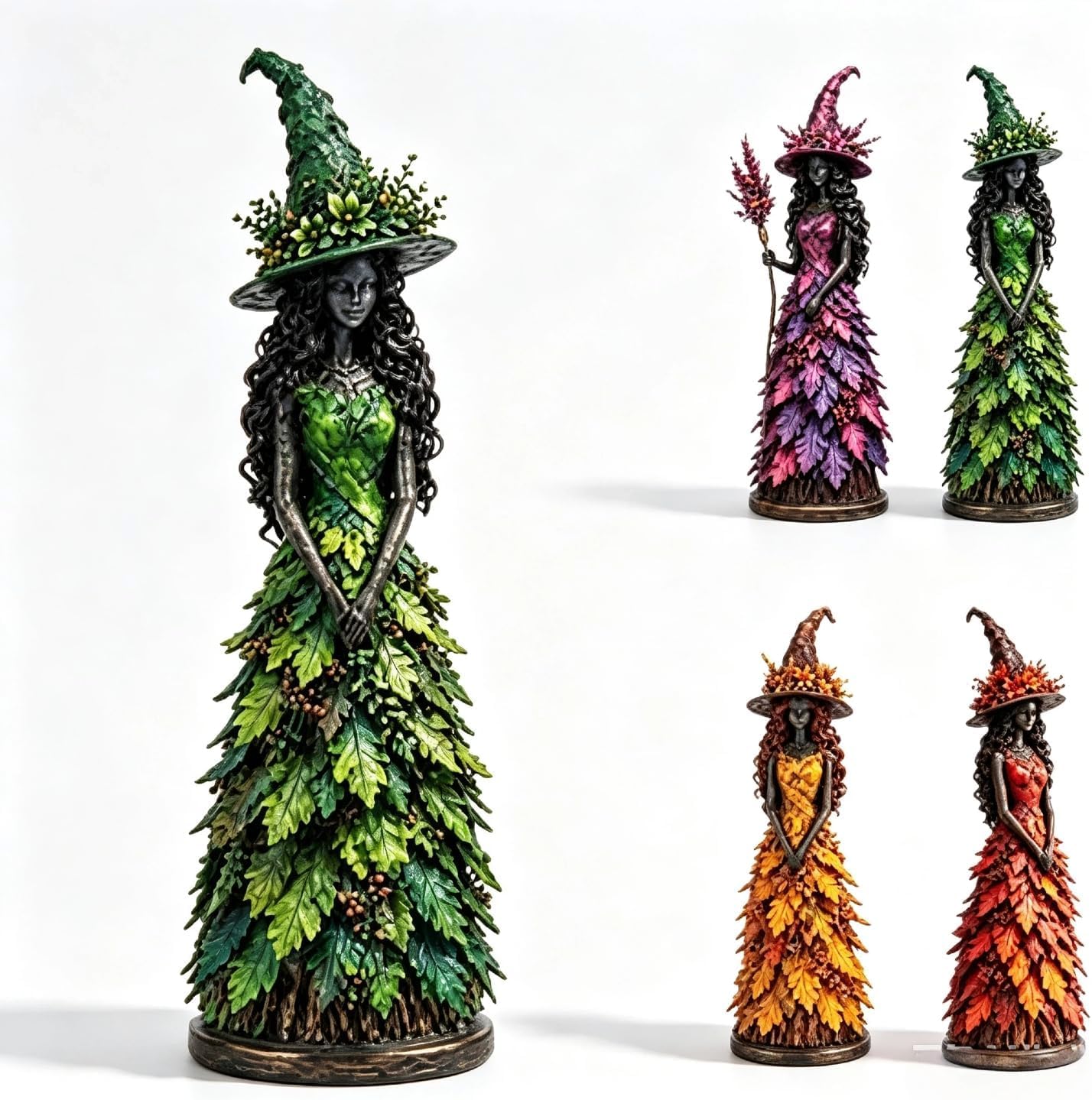 Enchanted Autumn Witch Figurine, Resin Halloween Statue for Mantelpiece Bookshelf Living Room Decor, Halloween Witch Desktop Decoration, Charming Home Accent for Halloween Party (Green 10cm)