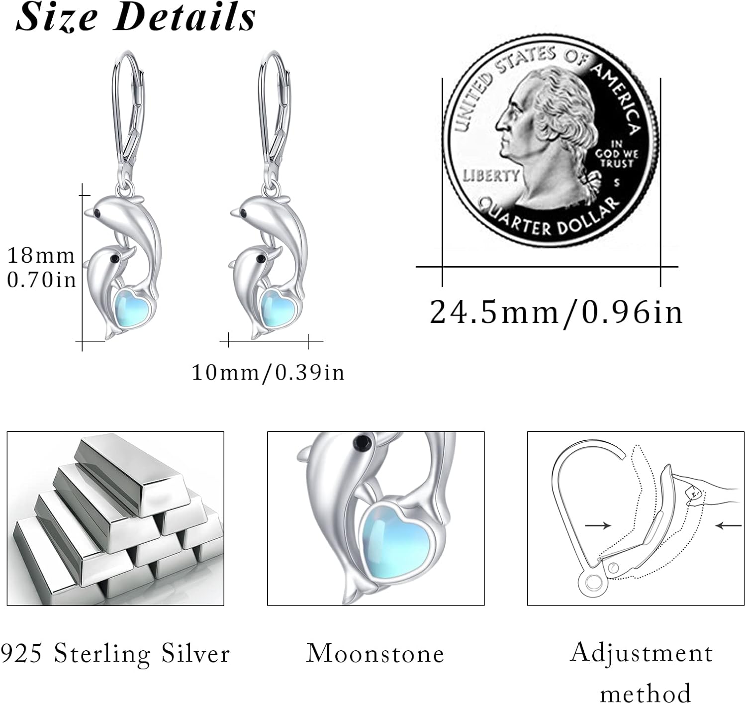 Dolphin Earrings for Women, Sterling Silver with Blue Heart Shaped Crystals Circle Hoop Earrings Ocean Nautical Cute Animal Sailor Drop Earrings for Sensitive Ears Jewelry for Best Friend - Image 6