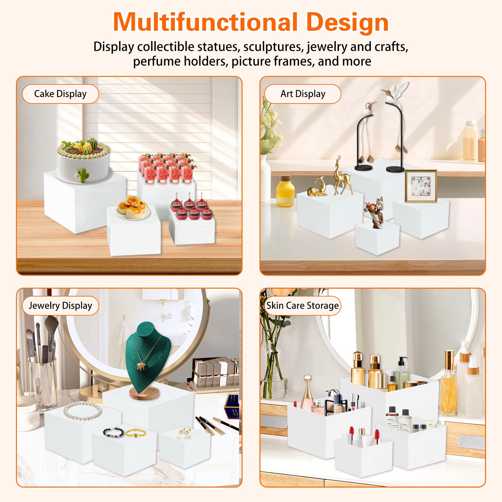 Lot de 4 rehausseurs de buffet avec base creuse en acrylique - 1,5 / 15,2 / 17,8 cm - Pour dessert, cupcakes, bijoux de collection (cube)