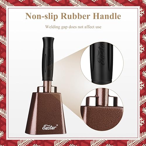 Miniatura 3 de Eastar Campana de vaca, cencerros de 7 pulgadas con asa, 1 paquete de cencerros que hacen ruido, campana de animación, granate cobre