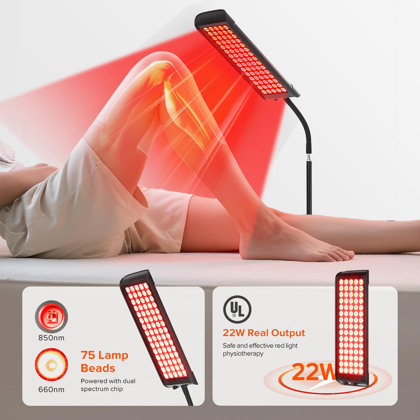 Red Light Therapy for Face and Body, GMOWNW Infrared Light Therapy Lamp with Stand, 660nm Red Light and 850nm Near Infrared Light Therapy Device for Face Knee Body, Skin Care at Home