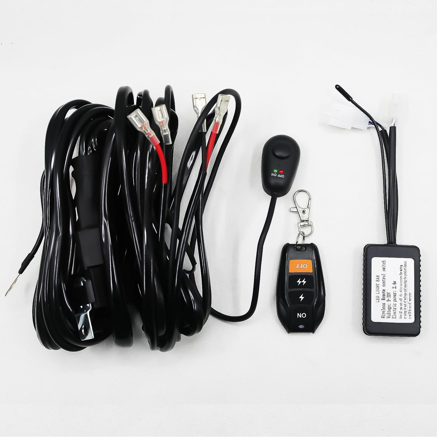 2 Leads LED Light Bar Wiring Harness Kit with Remote Control, Heavy Duty 14 AWG 12V 40A Relay 30A Blade Fuse 6 Strobe Modes Switch Cable for Dual Work Lights Pods Off-Road Truck ATV