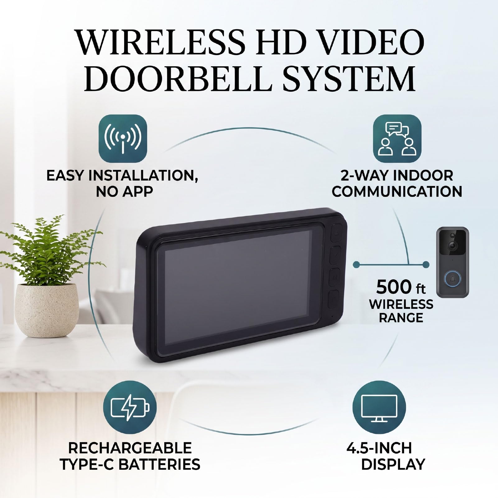 LICAEVEY Système de Sonnette Vidéo sans Fil, Moniteur D'écran 1MP 4,5