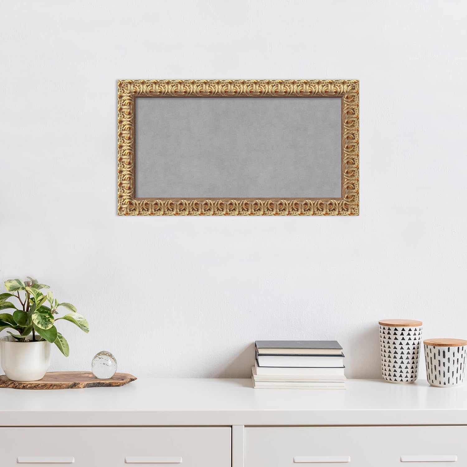 Amanti Art Gold Framed Magnetic Board 15x27 Small Vision Board for use with Magnets, 100% Metal Sheet to Display Items as Office Decor or for Home Organization in mudroom, Kitchen or Kids Room