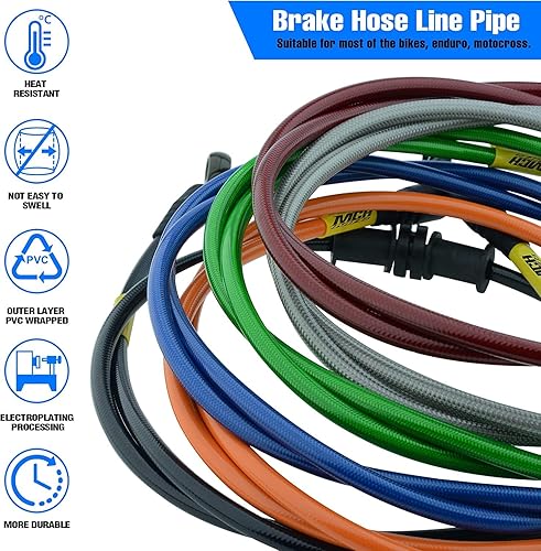 Miniatura 4 de Fewfuss Manguera de aceite de freno hidráulico para motocicleta, tubo de aceite de embrague de freno de acero trenzado para motocross, parte negra,