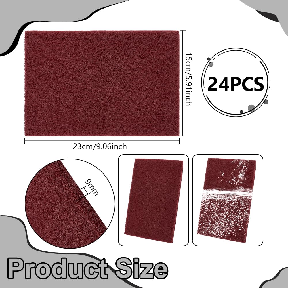 UNICRAFTALE 24 unidades de color rojo oscuro almohadilla general rectangular de nailon de esmeril herramienta de limpieza universal almohadillas de lijado para preparación de color, desbaste 6 x 9