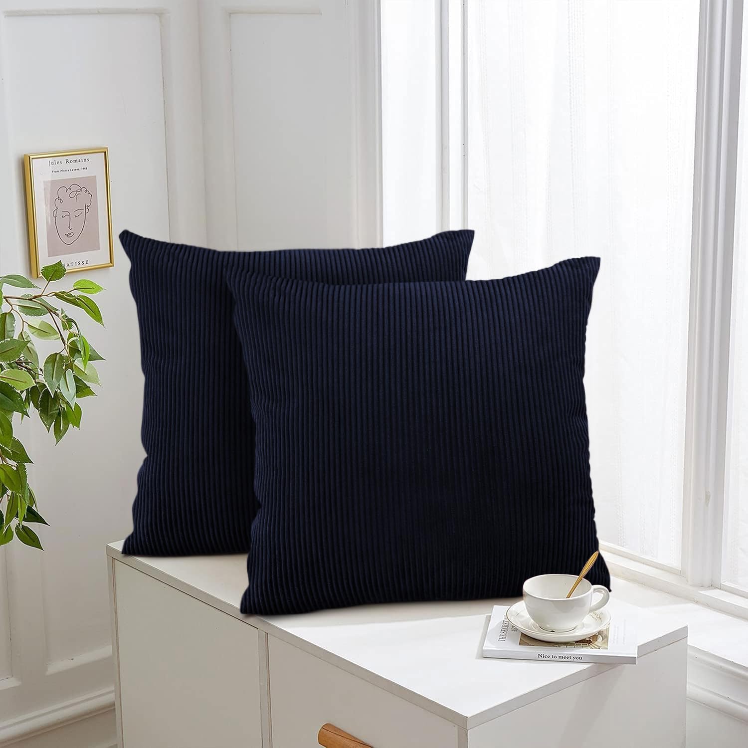 Aspire Homeware Navy Cushions with Covers Included 45 x 45 cm Pack of 2 (2-Cushion Covers, 2-Inserts) with Invisible Zipper Pattern Cushion for Home Décor, Bedroom & Sofa (18x18 Inchs)