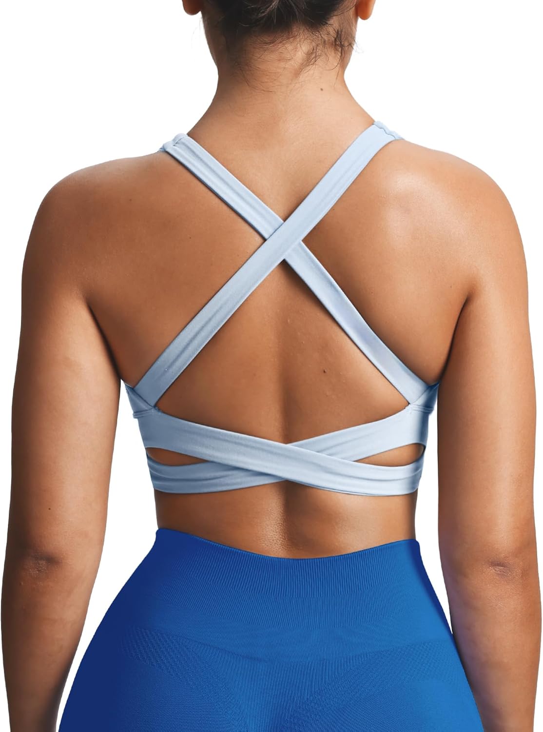 Aoxjox Women's Workout Sports Bras Square Neck Emma Longline Cross Back High Impact Fitness Training Gym Yoga Crop Tank