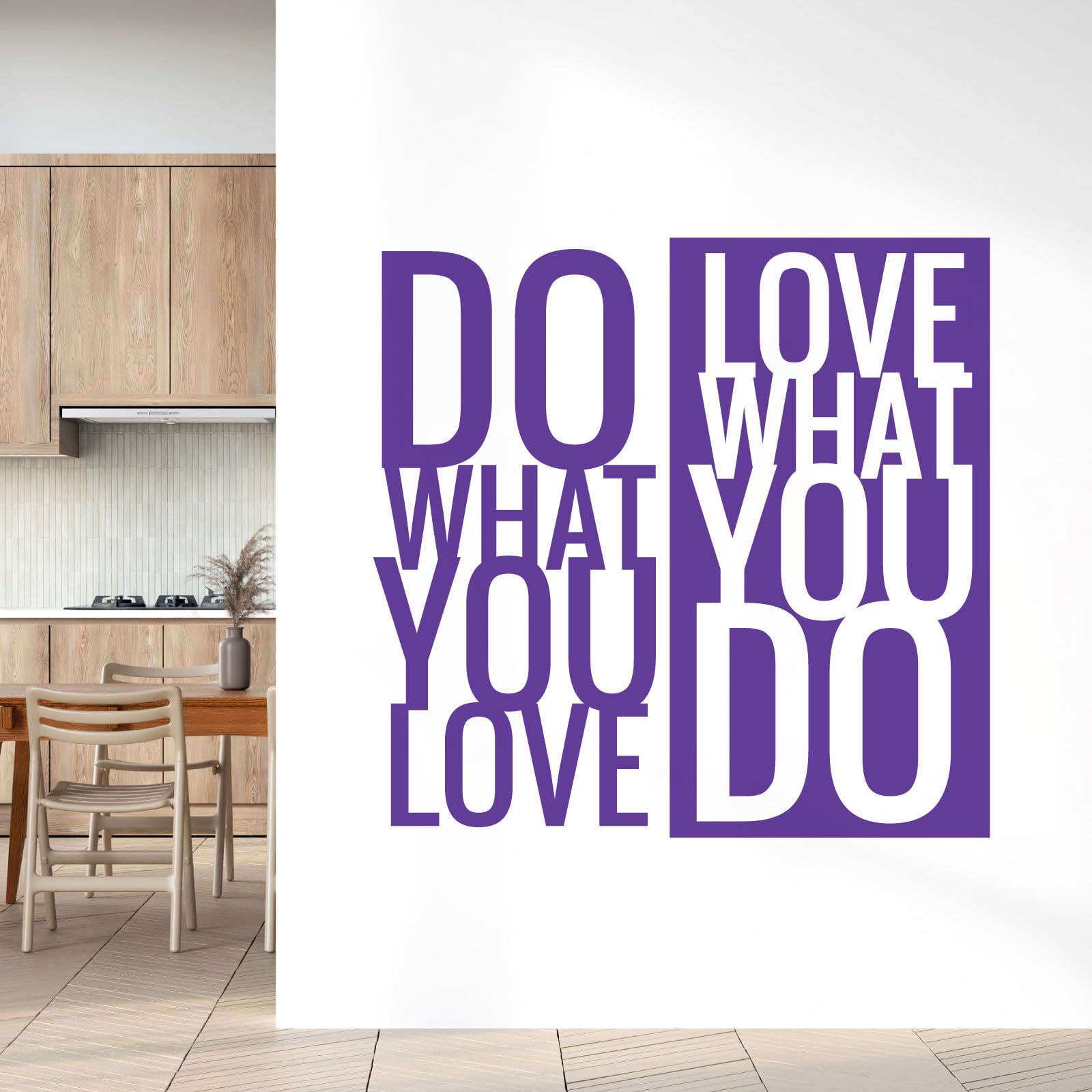 Adesivo da parete, decalcomania con citazione in inglese “Do What You Love, Love What You Do” Xlarge (1000 x 1020mm) Viola
