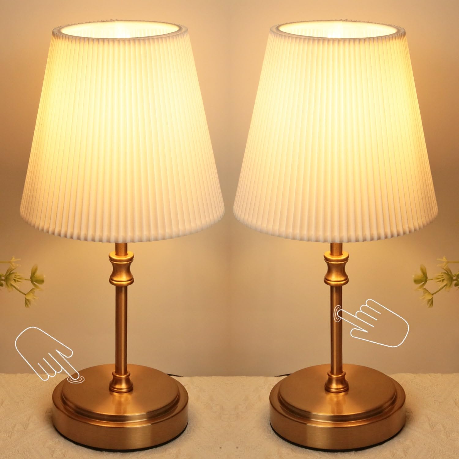 HSLighting Nachttischlampe Touch Dimmbar, 31.5cm Tischlampe Wohnzimmer Glühbirne 3 Helligkeitsstufen Einstellbar Schreibtischlampe Tischleuchte für Nachttisch Schlafzimmer Lesen Hotel, 2 Stuck