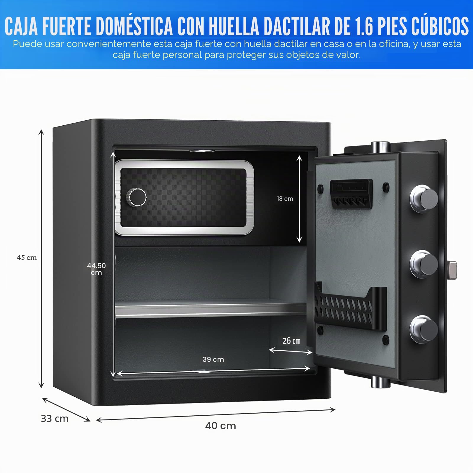 RPNB Caja fuerte y caja de seguridad de lujo para el hogar, pantalla táctil inteligente, caja de seguridad biométrica con huella dactilar con aviso de voz, desbloqueo de un solo toque, caja interior