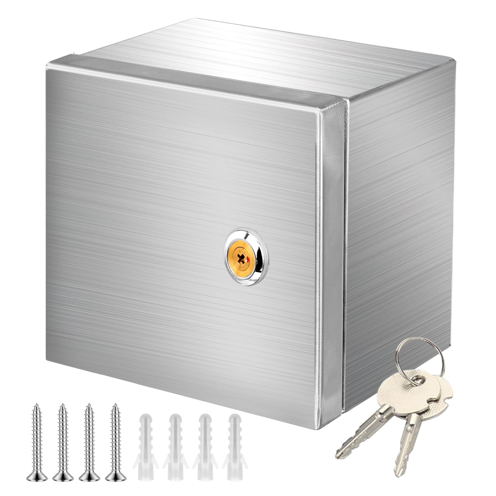 Edelstahl 304 Schaltschrank Verteilerkästen mit 1 * 2P Leckschalter 32A und Europäische Steckdose 250V/16A,Wandmontiert Gehäuse für den Außen-/Innenbereich mit Schloss