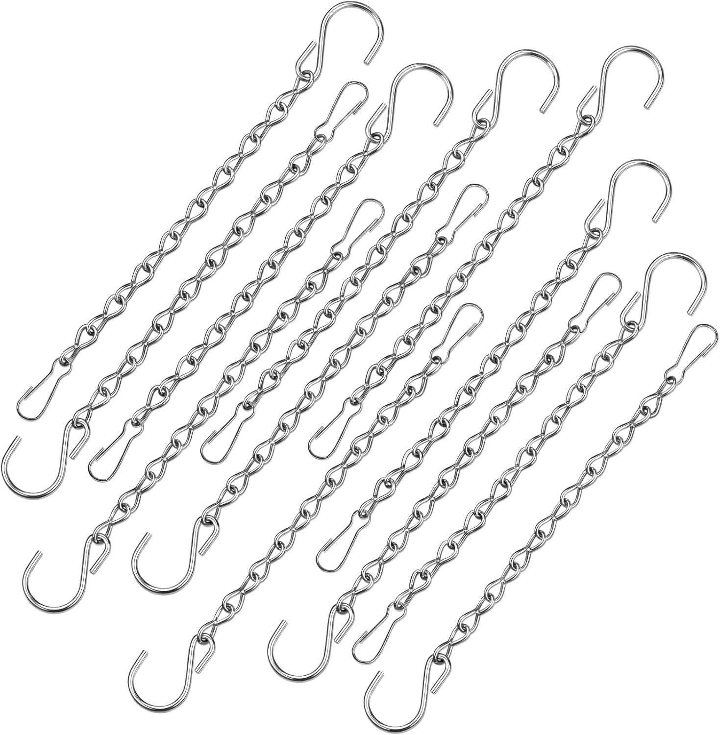 12 Pack 9.5 Inch Hanging Chain Garden Plant Hangers for Bird Feeders, Billboards, Bird Houses, Planters, Chalkboards, Lanterns, Wind Chimes, and Decorative Ornaments (Silver)