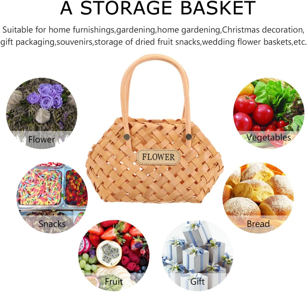 Ciieeo Handheld Rattan Flower Basket with Handle 9.44X9.05X4.72 Inch Woven Decorative Storage Basket for Home Decor Party Supplies