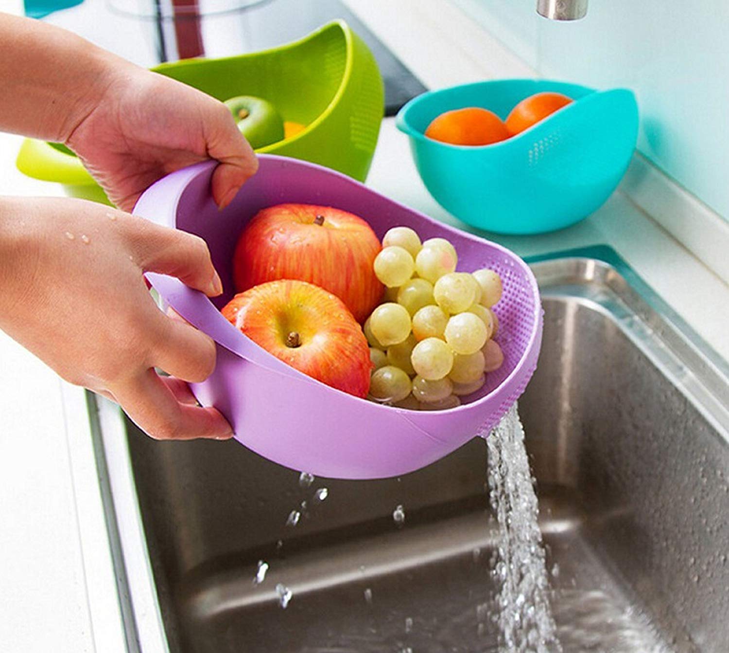 Home Creations Wash Rice Fresh Plastic Colorful Rinse Fruit Vegetables Basin Stainer & Sieve Bowl Drainer Kitchen Basket Good Quality (Assorted Color) 1