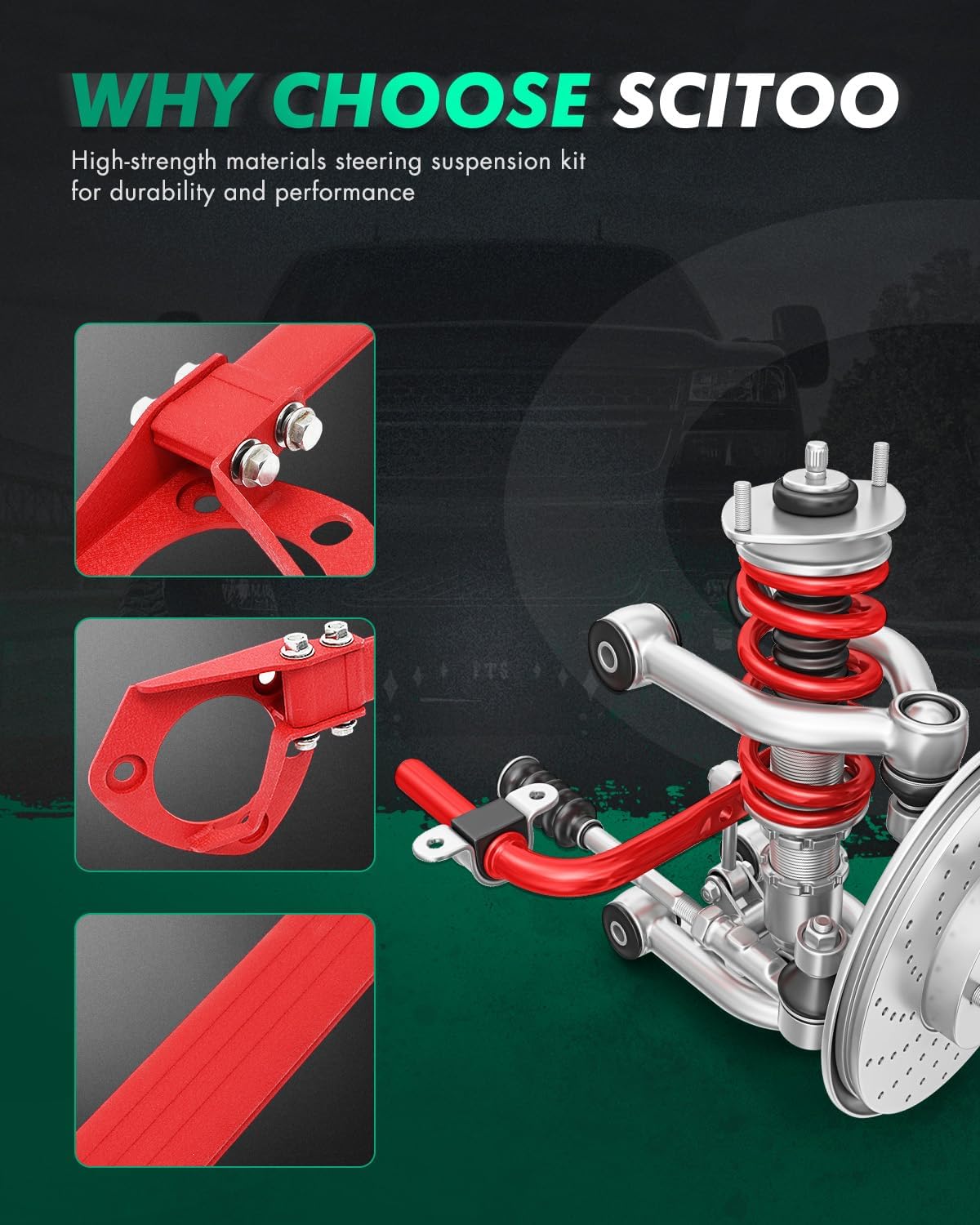 SCITOO Front Strut Tower Bar Suspension Replacement Red Fit for 2016-2019 for Honda Civic