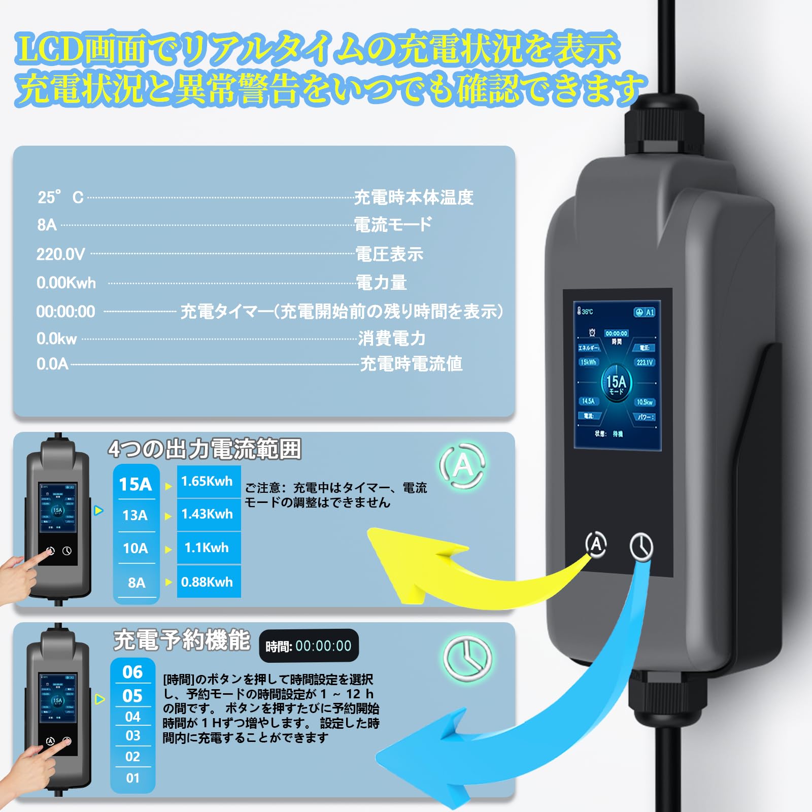 Amazon | joy all 家用電気自動車 充電器 4段階電流切り替え対応（15A