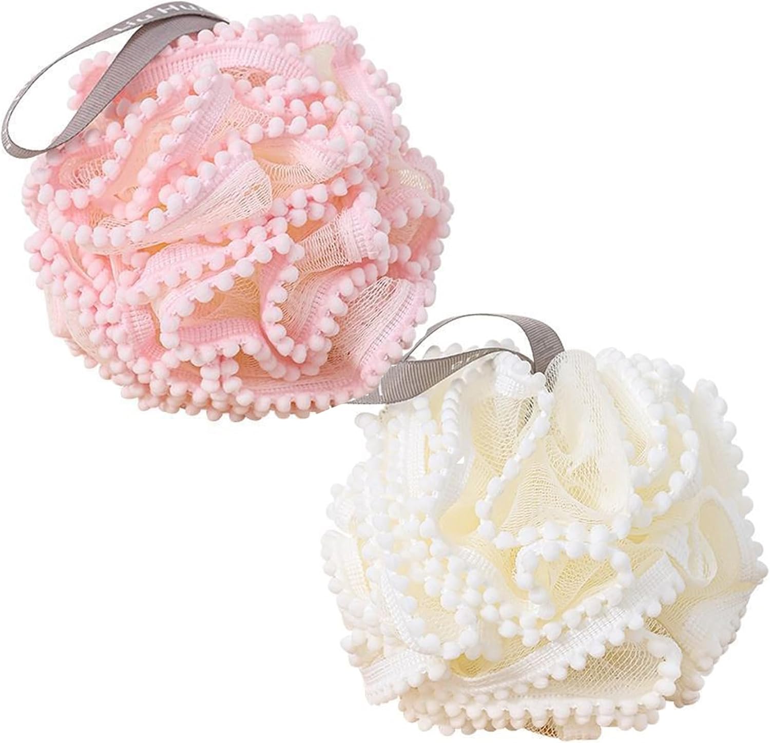 Loofah Bath Sponge Body Scrubber Shower Sponge Exfoliating Mesh Pouf Shower Ball Bath Sponges for Women and Men Bathing Accessories - Set of 2