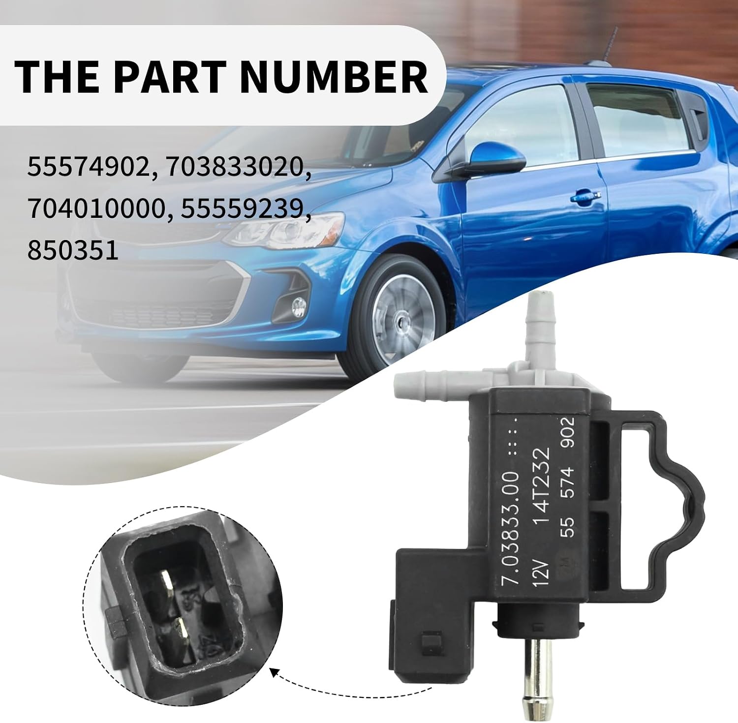 55574902 Turbocharger Intercooler Bypass Valve Solenoid Replacement for Buick Encore 2013-2018 Chevrolet Cruze Sonic Trax 2011-2018 Replaces 703833020 704010000 55559239 850351