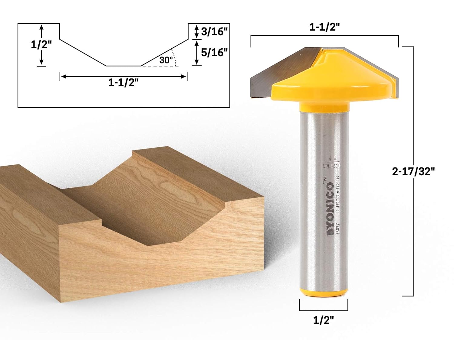 YONICO CNC Cabinet Door Rail & Stile Router Bit (Bevel - 1-1/2" CD - 1/2" Shank)