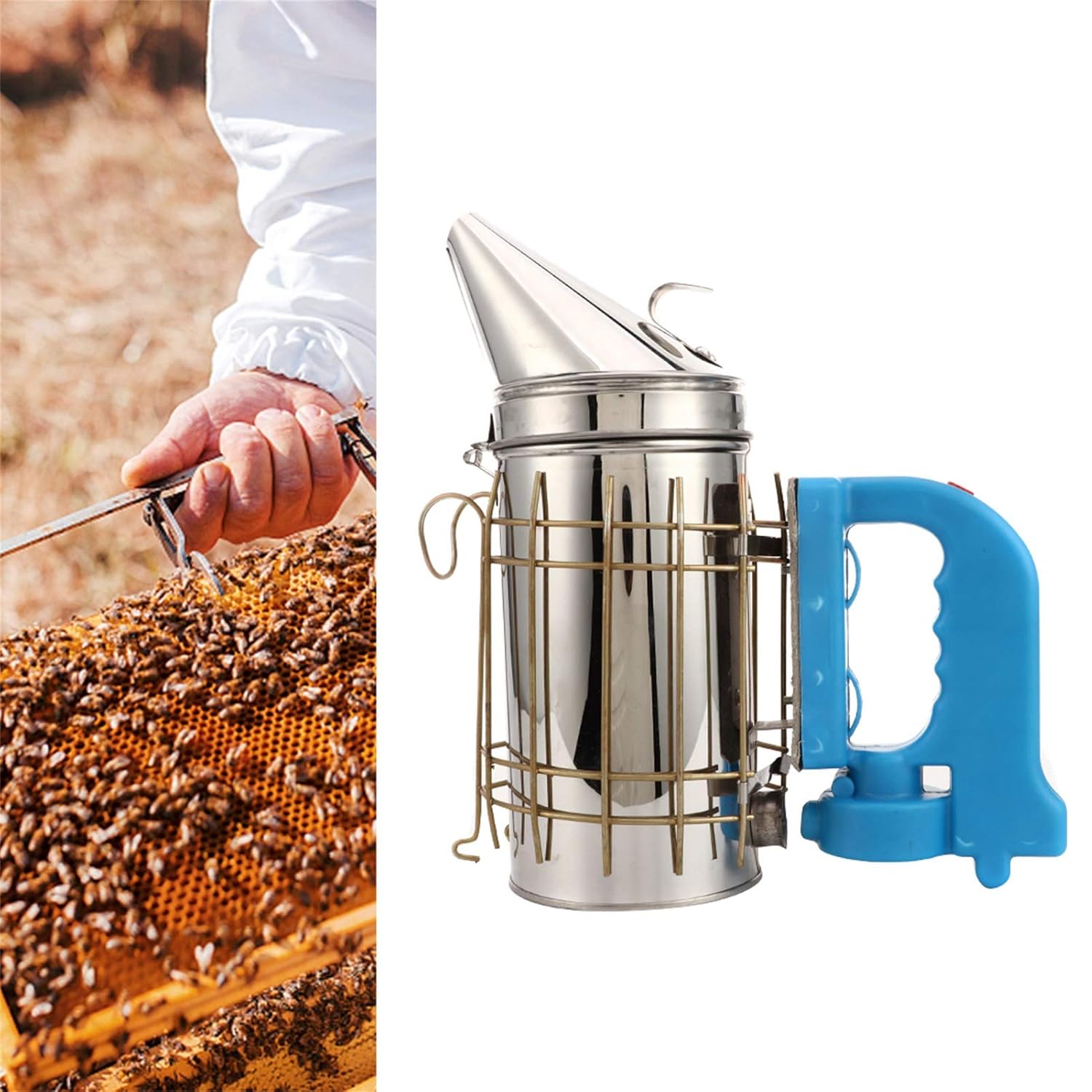 Electric Bee Smoker, Stainless Steel Beekeeping Tool with Heat Cover, Micro-USB Rechargeable, 4 AA Battery Powered