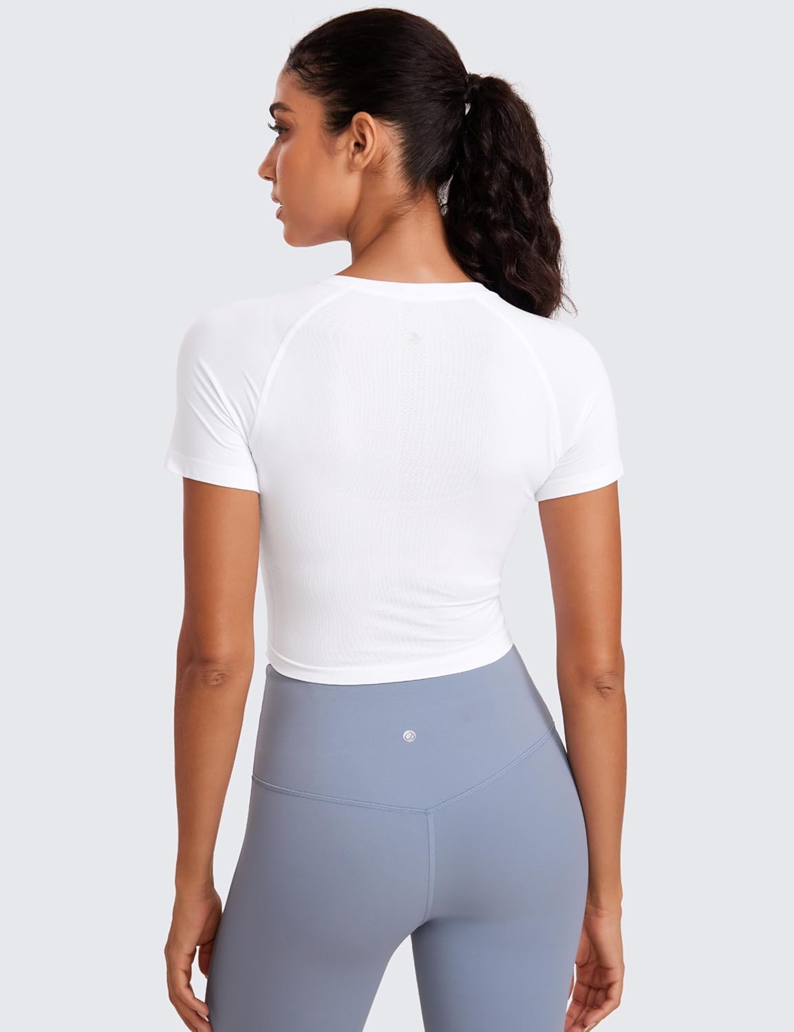CRZ YOGA Seamless Crop Workout Tops for Women - Athletic Running Gym Yoga Short Sleeve Shirts Basic